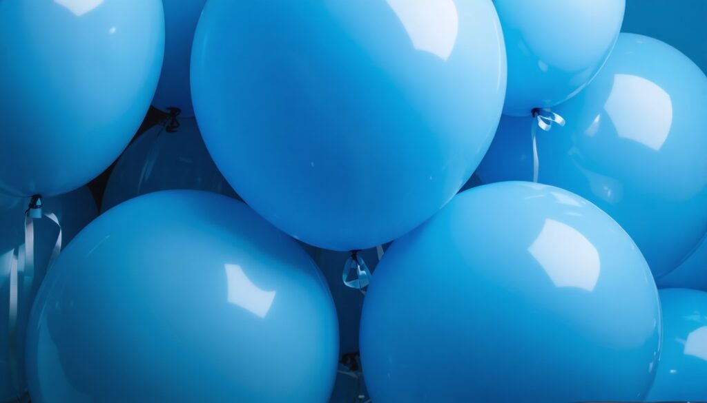 Close-up van blauwe en donkerblauwe ballonnen passend bij de huisstijlkleuren